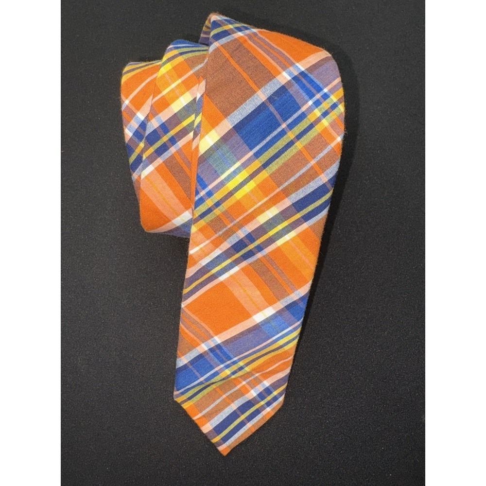 Original Penguin Blue/Orange Plaid Tie Necktie Cotton 58" Long 2 1/4" Width